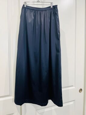 New Ink Navy Satin Maxi Skirt - Sleek Gathered Waist